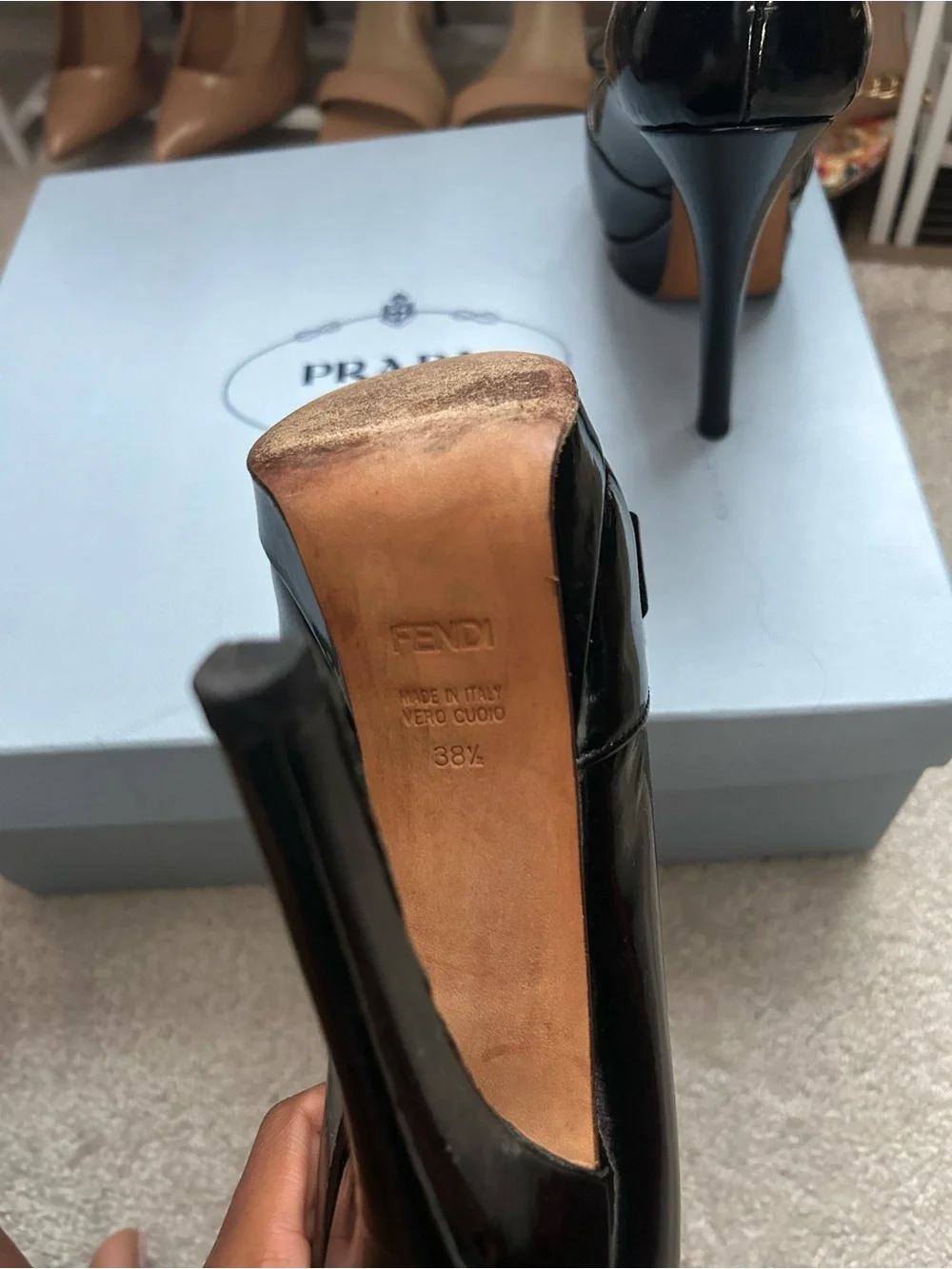 Fendi Black Patent Peep-Toe Bow Heels